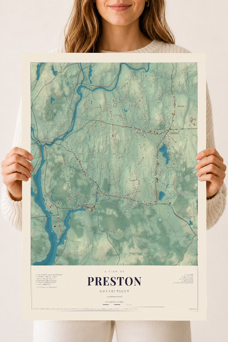 Preston, Connecticut map print, 18" x 24", Archival Matte Print