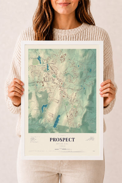 Prospect, Connecticut map print, 12" x 18", W/ White Ayous Wood Frame
