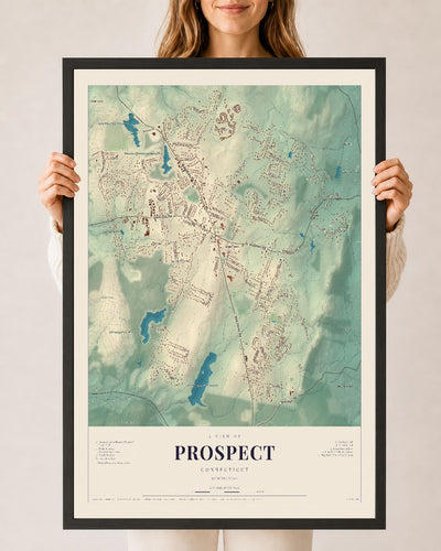 Prospect, Connecticut map print, 24" x 36", W/ Black Ayous Wood Frame