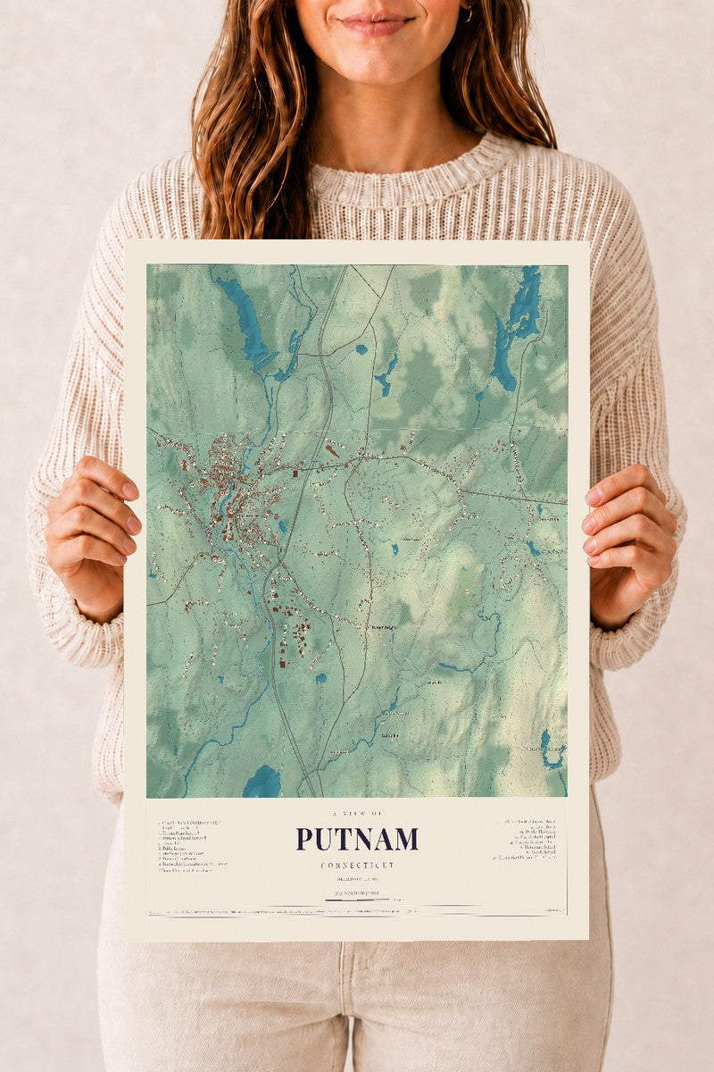 Putnam, Connecticut map print, 12" x 18", Archival Matte Print