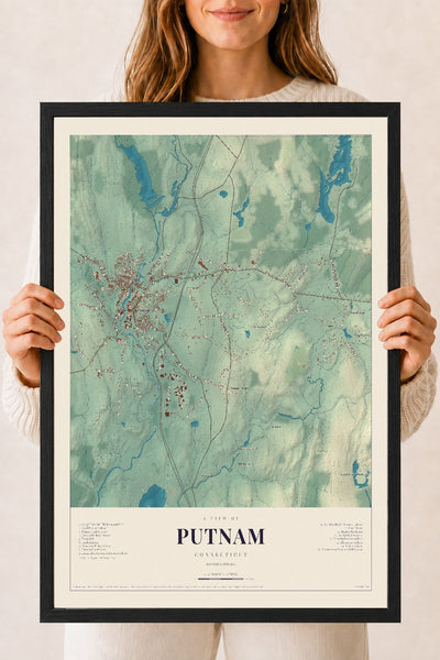 Putnam, Connecticut map print, 18" x 24", W/ Black Ayous Wood Frame