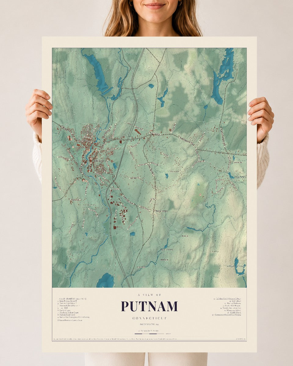Putnam, Connecticut map print, 24" x 36", Archival Matte Print