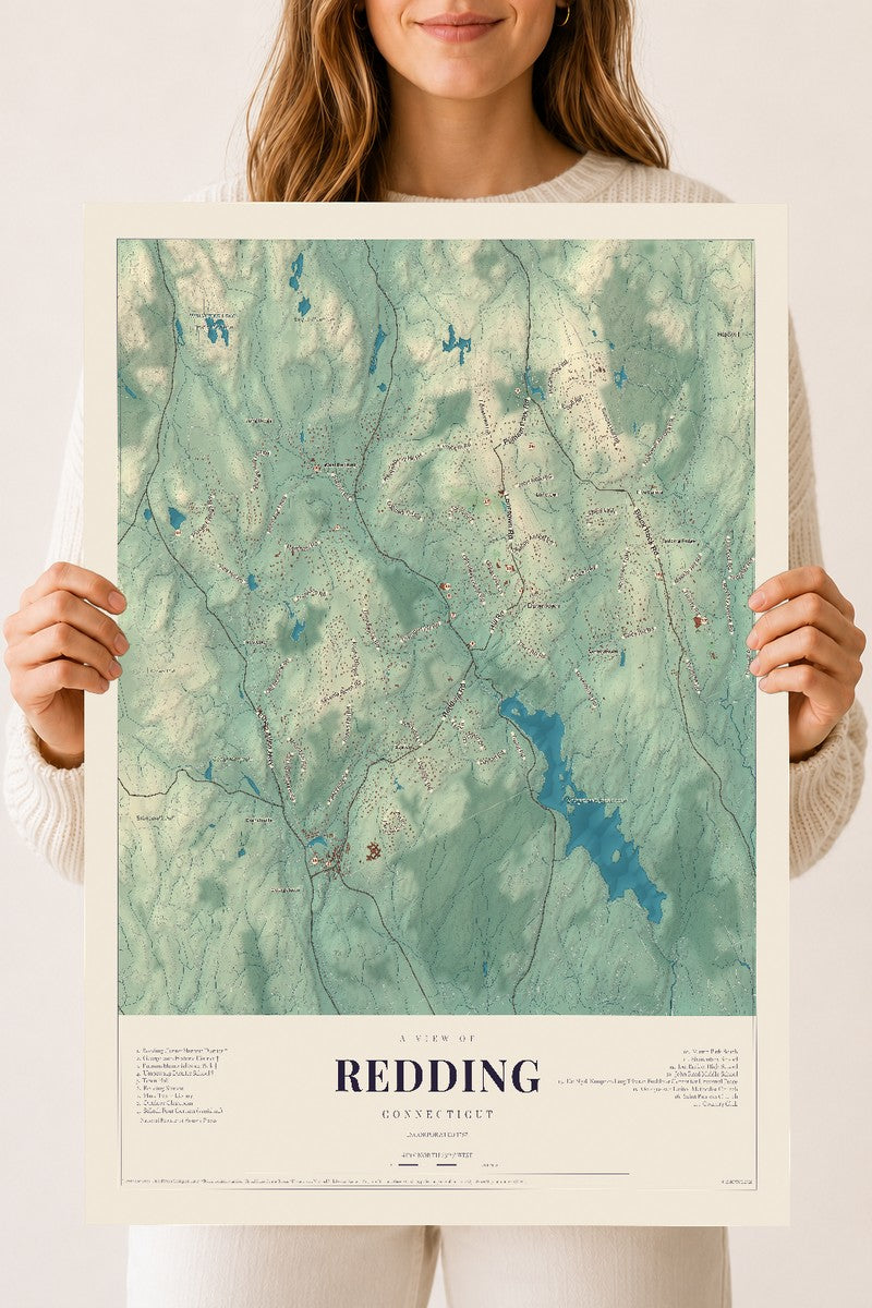 Redding, Connecticut map print, 18" x 24", Archival Matte Print