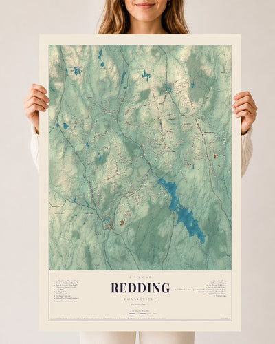Redding, Connecticut map print, 24" x 36", Archival Matte Print