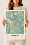 Map of Ridgefield, Connecticut, 12 x 18 inch unframed archival matte print