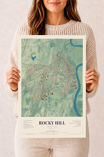 Rocky Hill, Connecticut map print, 12" x 18", Archival Matte Print