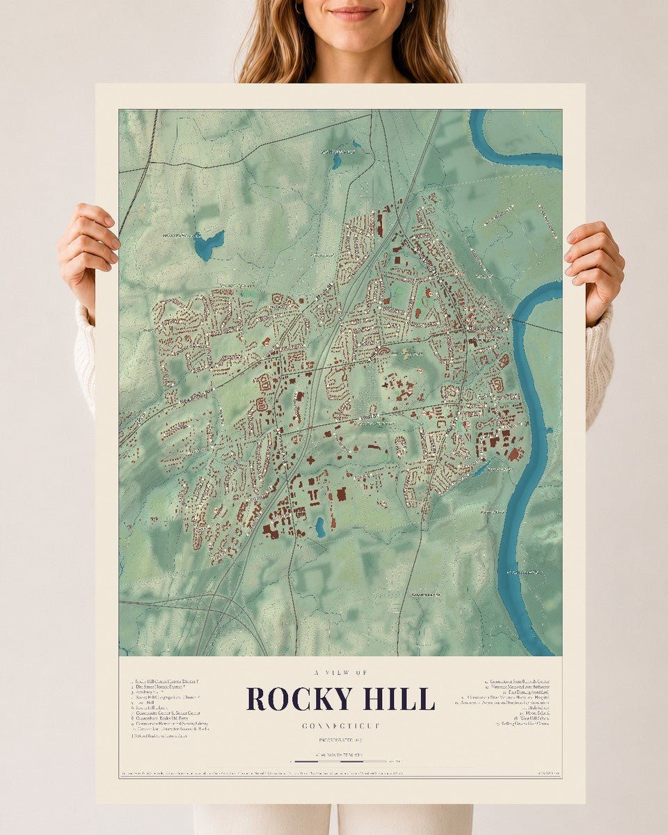 Rocky Hill, Connecticut map print, 24" x 36", Archival Matte Print