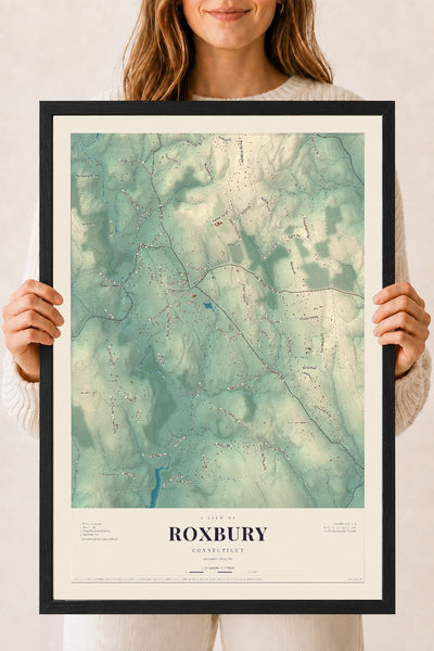 Roxbury, Connecticut map print, 18" x 24", W/ Black Ayous Wood Frame