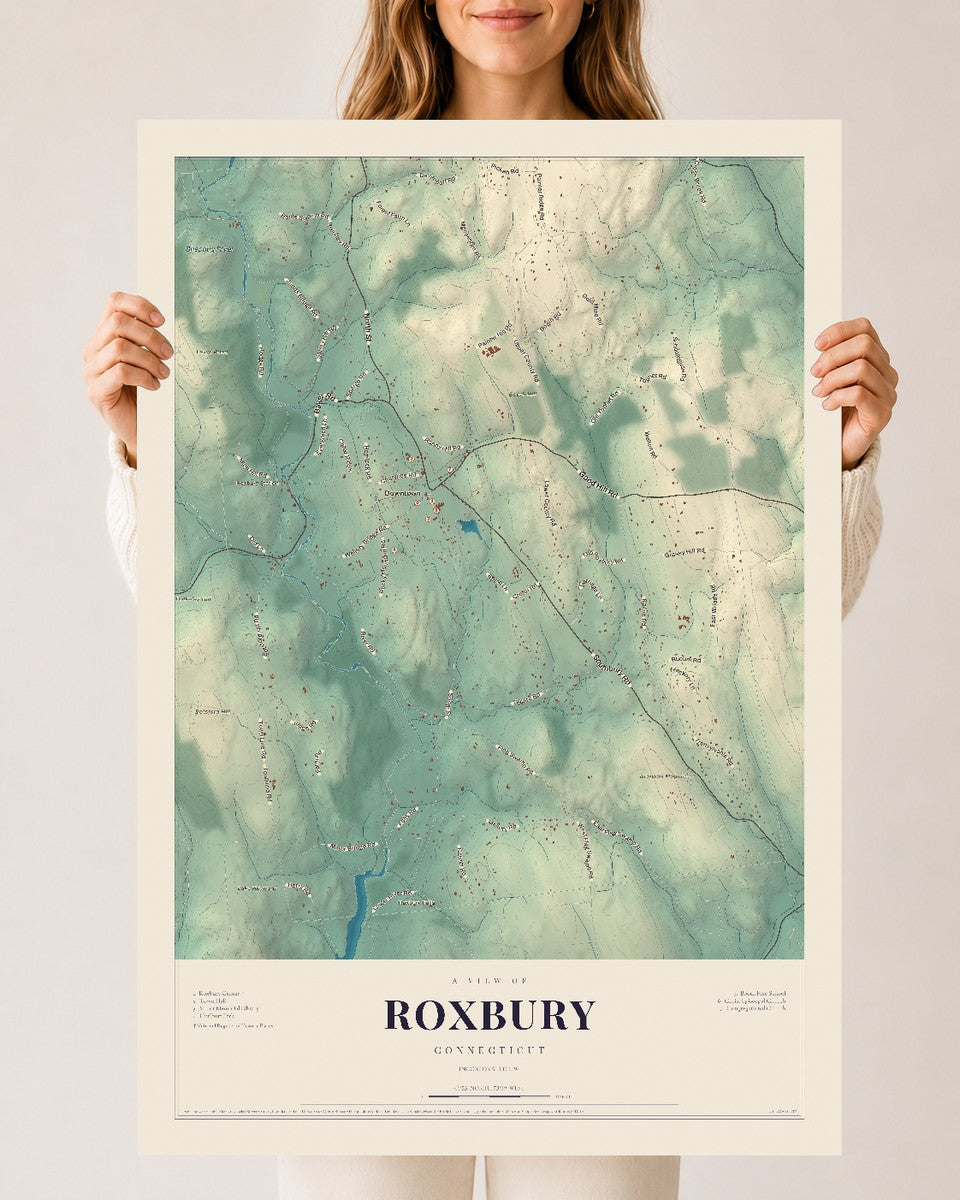 Roxbury, Connecticut map print, 24" x 36", Archival Matte Print