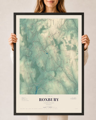 Roxbury, Connecticut map print, 24" x 36", W/ Black Ayous Wood Frame