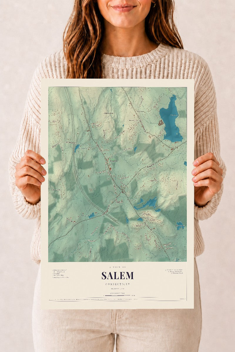 Salem, Connecticut map print, 12" x 18", Archival Matte Print