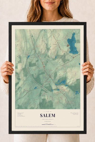 Salem, Connecticut map print, 18" x 24", W/ Black Ayous Wood Frame