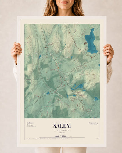 Salem, Connecticut map print, 24" x 36", W/ White Ayous Wood Frame