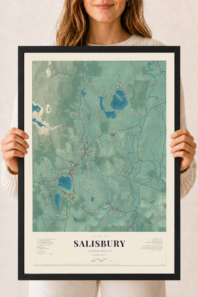 Salisbury, Connecticut map print, 18" x 24", W/ Black Ayous Wood Frame