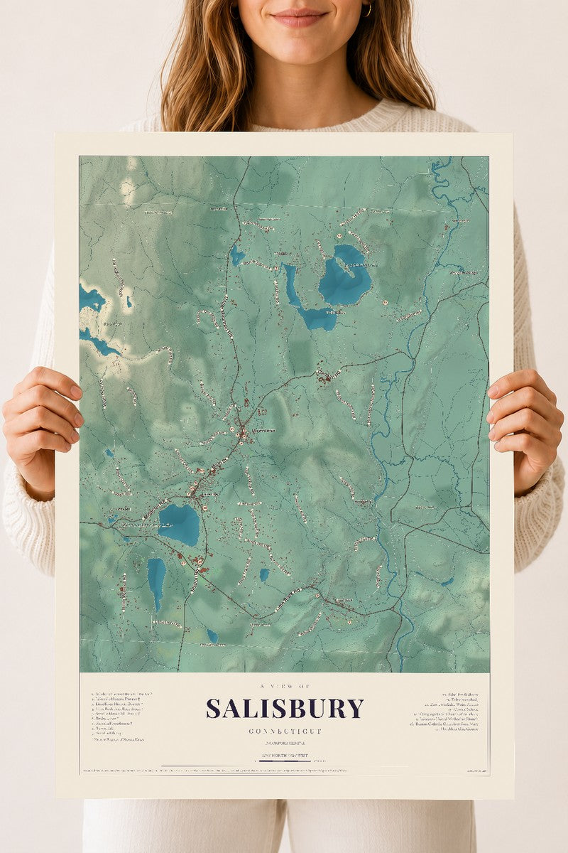 Salisbury, Connecticut map print, 18" x 24", Archival Matte Print