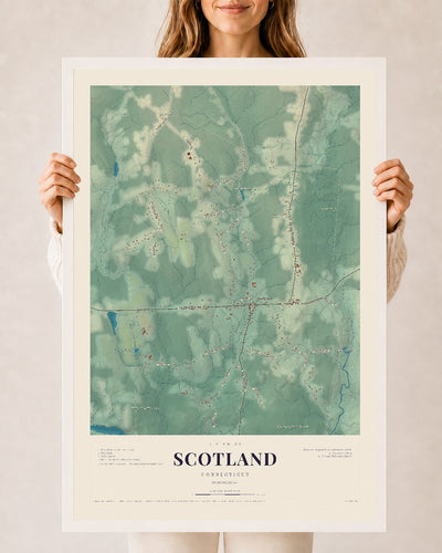 Scotland, Connecticut map print, 24" x 36", W/ White Ayous Wood Frame