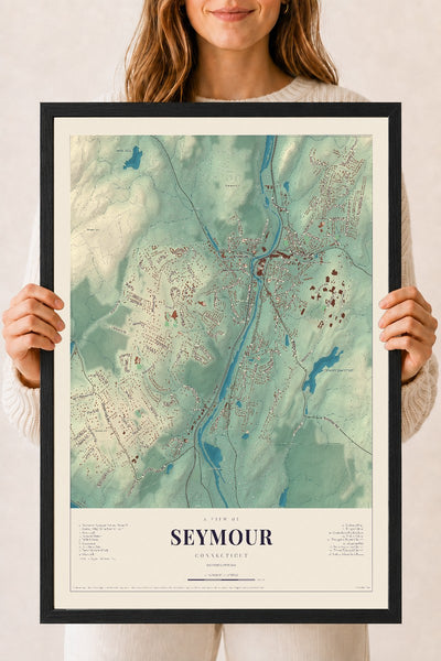 Seymour, Connecticut map print, 18" x 24", W/ Black Ayous Wood Frame