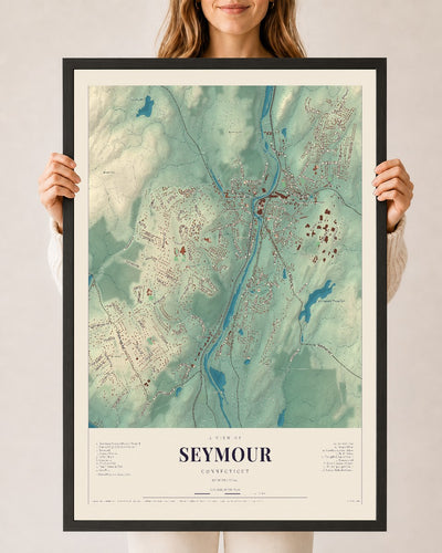 Seymour, Connecticut map print, 24" x 36", W/ Black Ayous Wood Frame