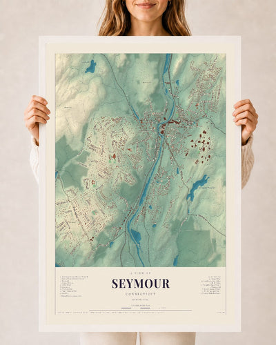 Seymour, Connecticut map print, 24" x 36", W/ White Ayous Wood Frame