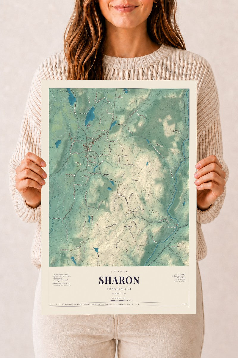 Sharon, Connecticut map print, 12" x 18", Archival Matte Print