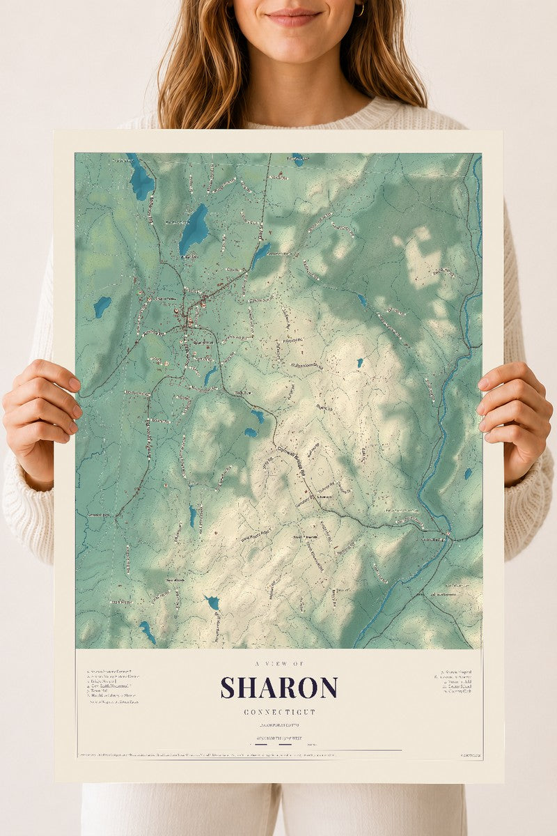Sharon, Connecticut map print, 18" x 24", Archival Matte Print