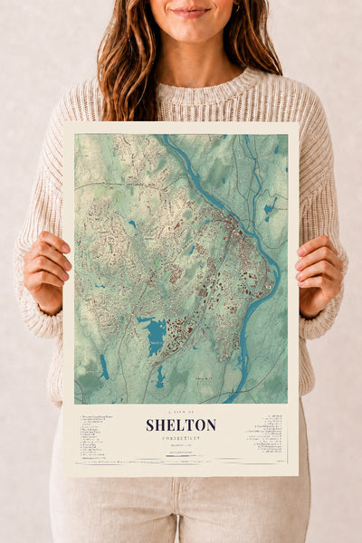 Shelton, Connecticut map print, 12" x 18", Archival Matte Print