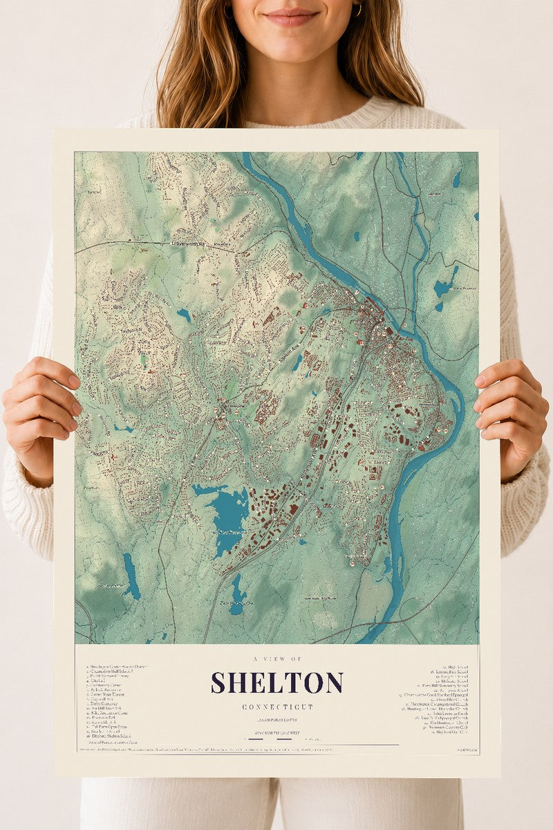 Shelton, Connecticut map print, 18" x 24", Archival Matte Print