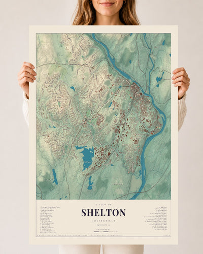 Shelton, Connecticut map print, 24" x 36", Archival Matte Print