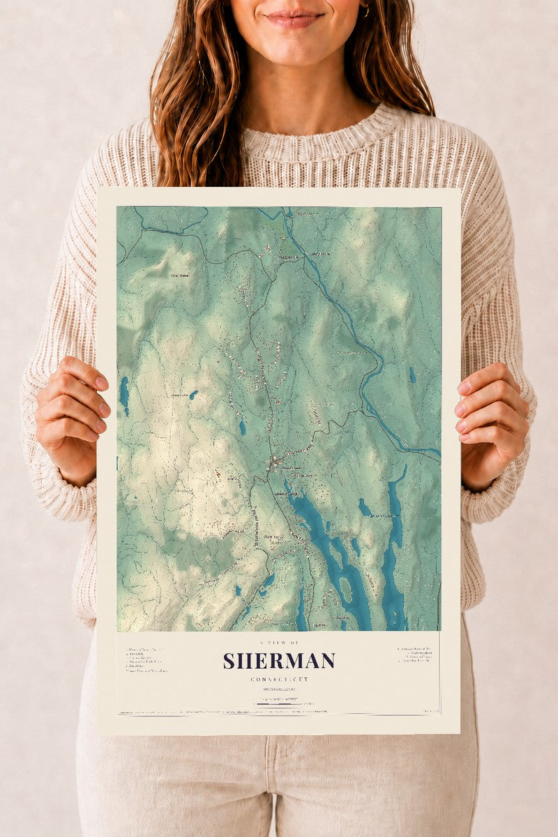 Sherman, Connecticut map print, 12" x 18", Archival Matte Print