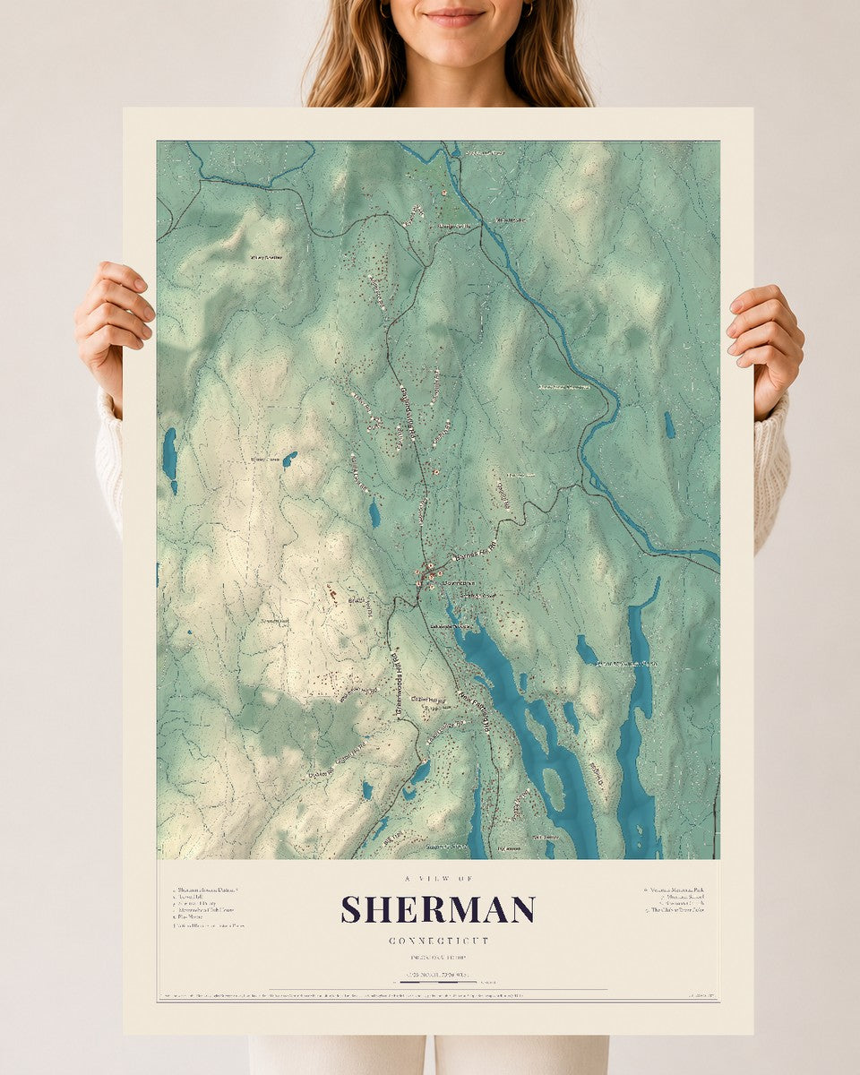 Sherman, Connecticut map print, 24" x 36", Archival Matte Print