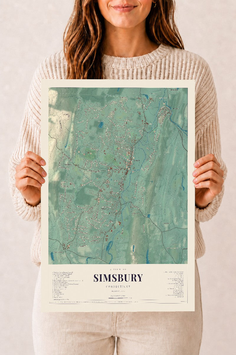 Simsbury, Connecticut map print, 12" x 18", Archival Matte Print