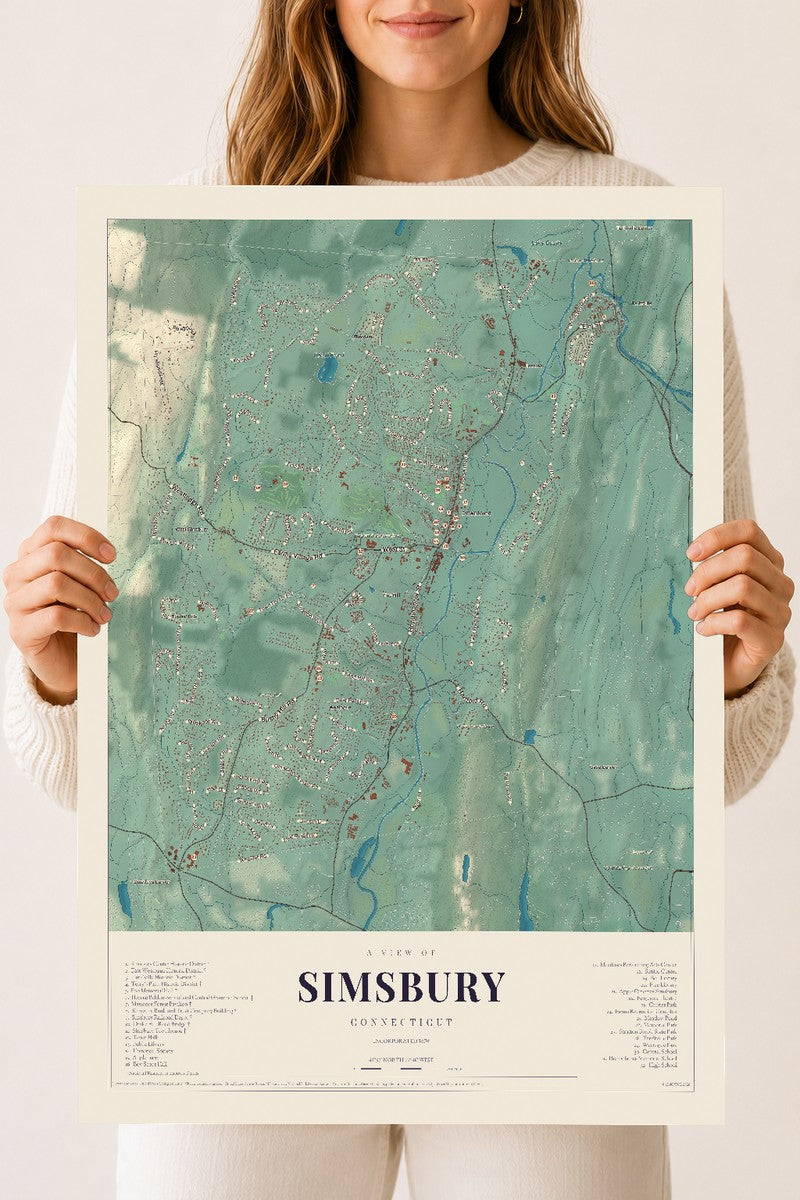 Simsbury, Connecticut map print, 18" x 24", Archival Matte Print
