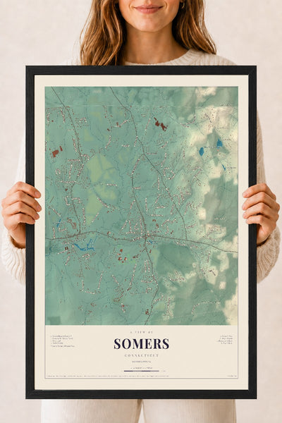 Somers, Connecticut map print, 18" x 24", W/ Black Ayous Wood Frame