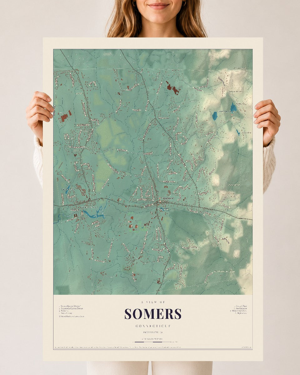 Somers, Connecticut map print, 24" x 36", Archival Matte Print
