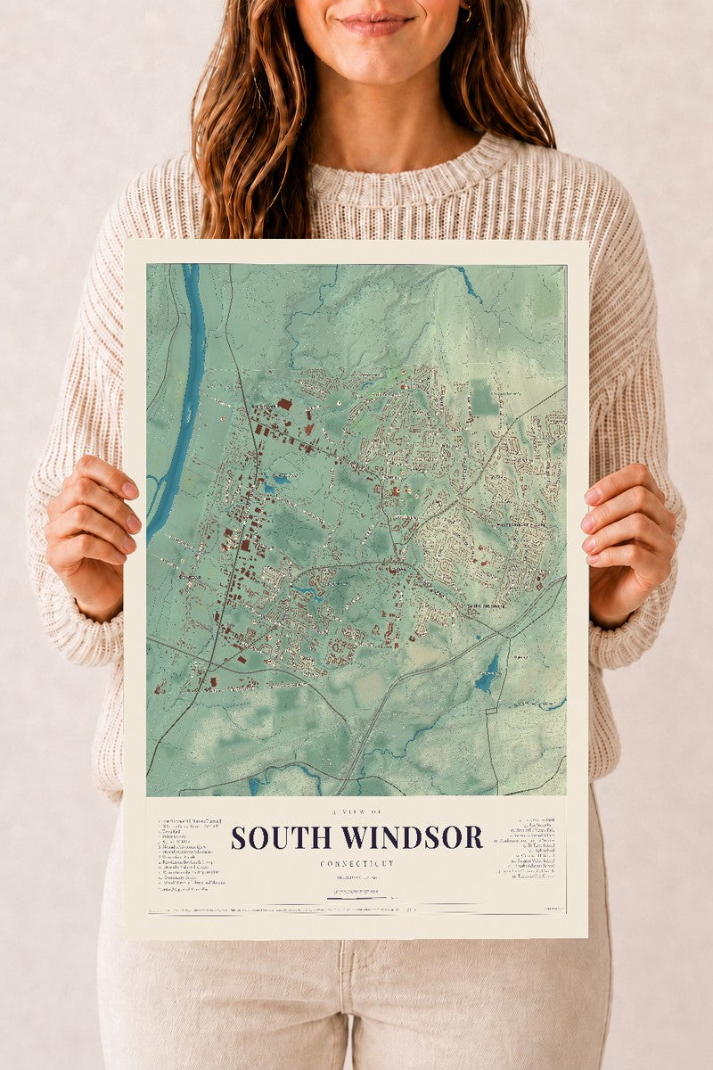 South Windsor, Connecticut map print, 12" x 18", Archival Matte Print