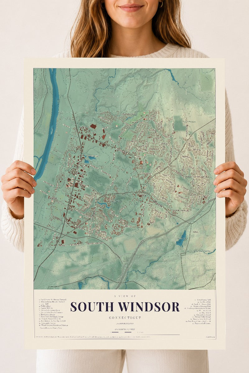 South Windsor, Connecticut map print, 18" x 24", Archival Matte Print
