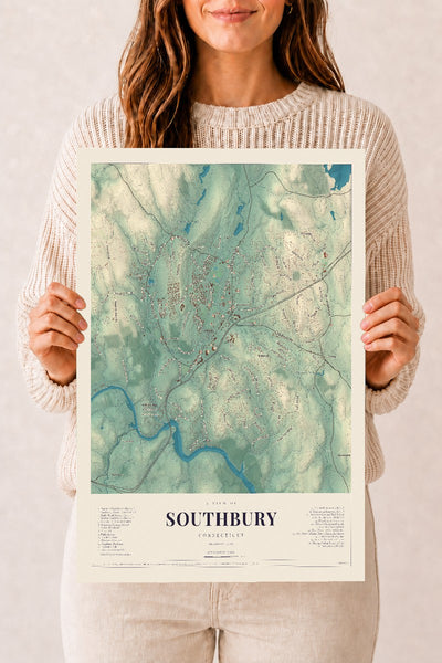 Southbury, Connecticut map print, 12" x 18", Archival Matte Print
