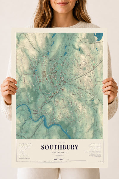 Southbury, Connecticut map print, 18" x 24", Archival Matte Print