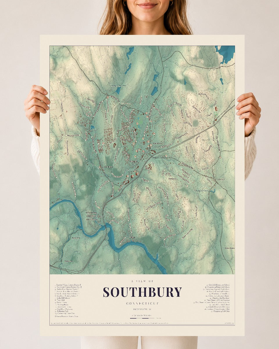 Southbury, Connecticut map print, 24" x 36", Archival Matte Print