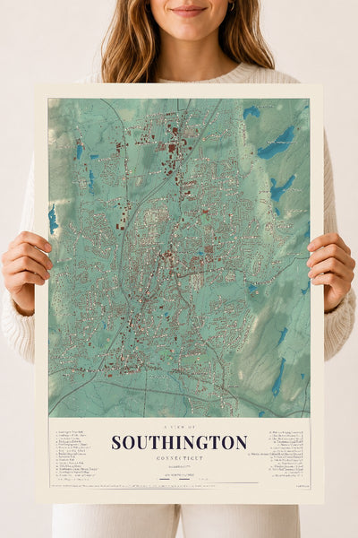 Southington, Connecticut map print, 18" x 24", Archival Matte Print