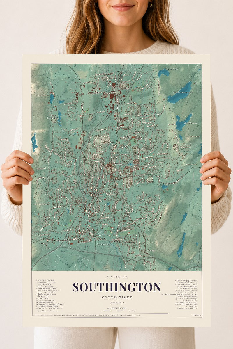 Southington, Connecticut map print, 18" x 24", Archival Matte Print