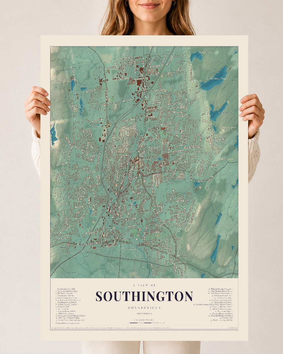 Southington, Connecticut map print, 24" x 36", Archival Matte Print
