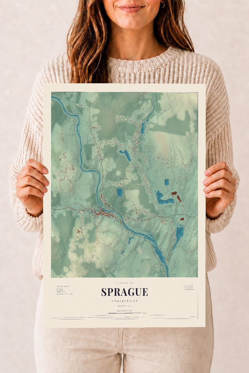 Sprague, Connecticut map print, 12" x 18", Archival Matte Print