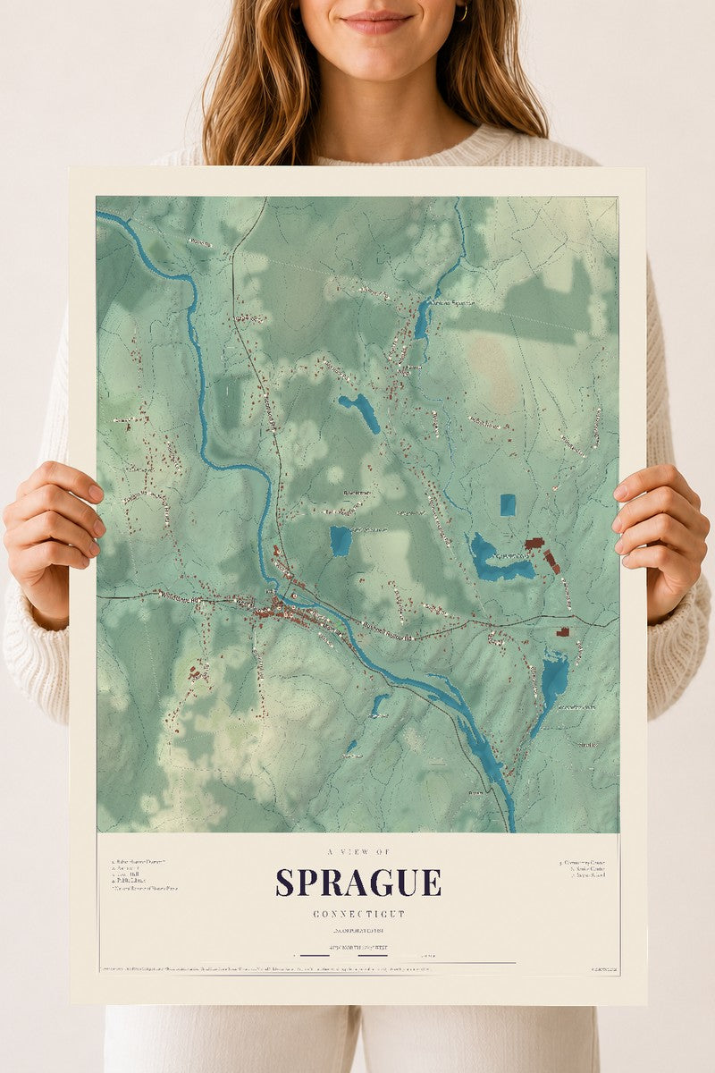 Sprague, Connecticut map print, 18" x 24", Archival Matte Print