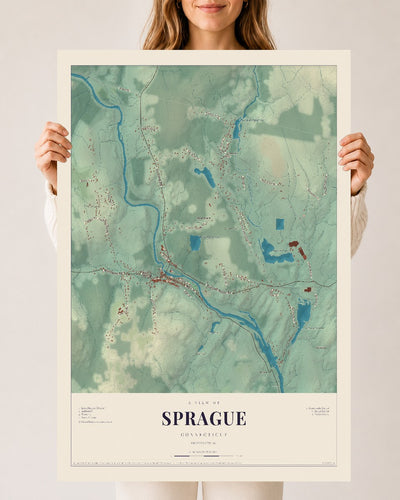 Sprague, Connecticut map print, 24" x 36", Archival Matte Print