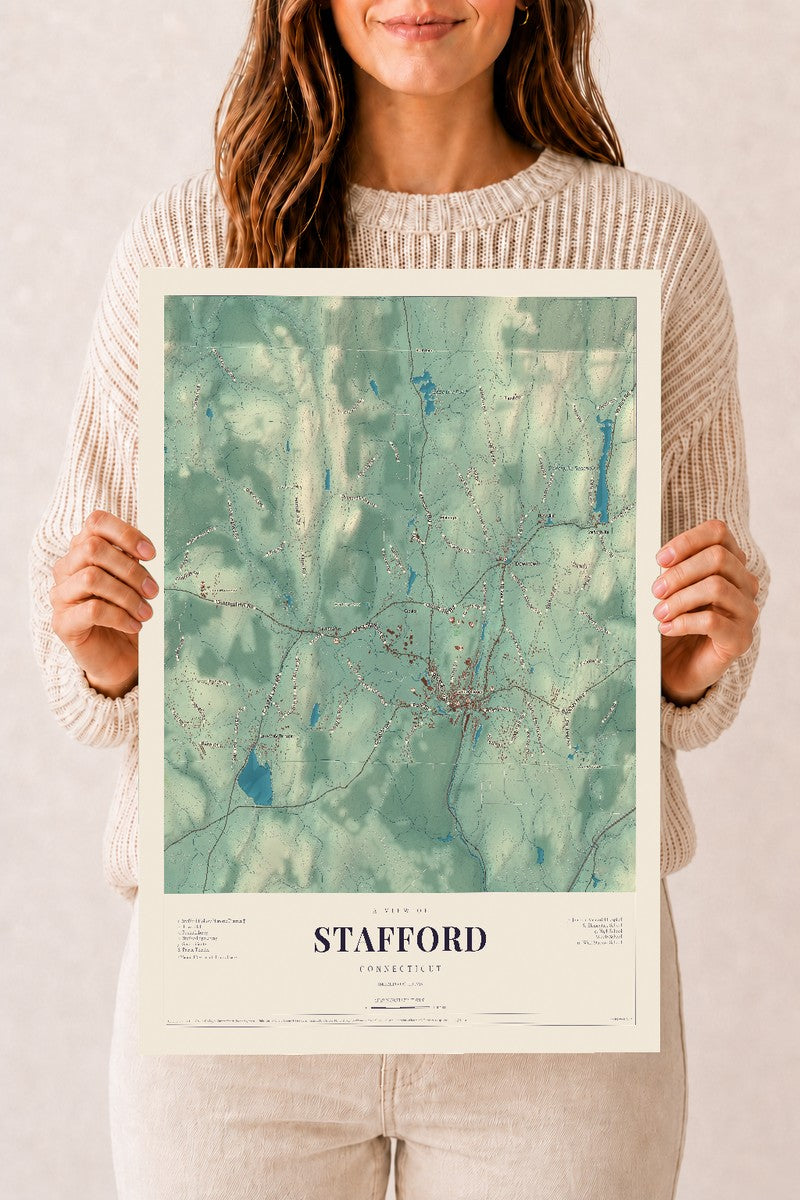 Stafford, Connecticut map print, 12" x 18", Archival Matte Print