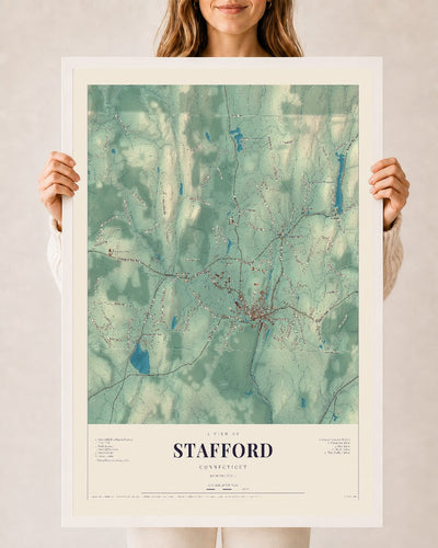 Stafford, Connecticut map print, 24" x 36", W/ White Ayous Wood Frame