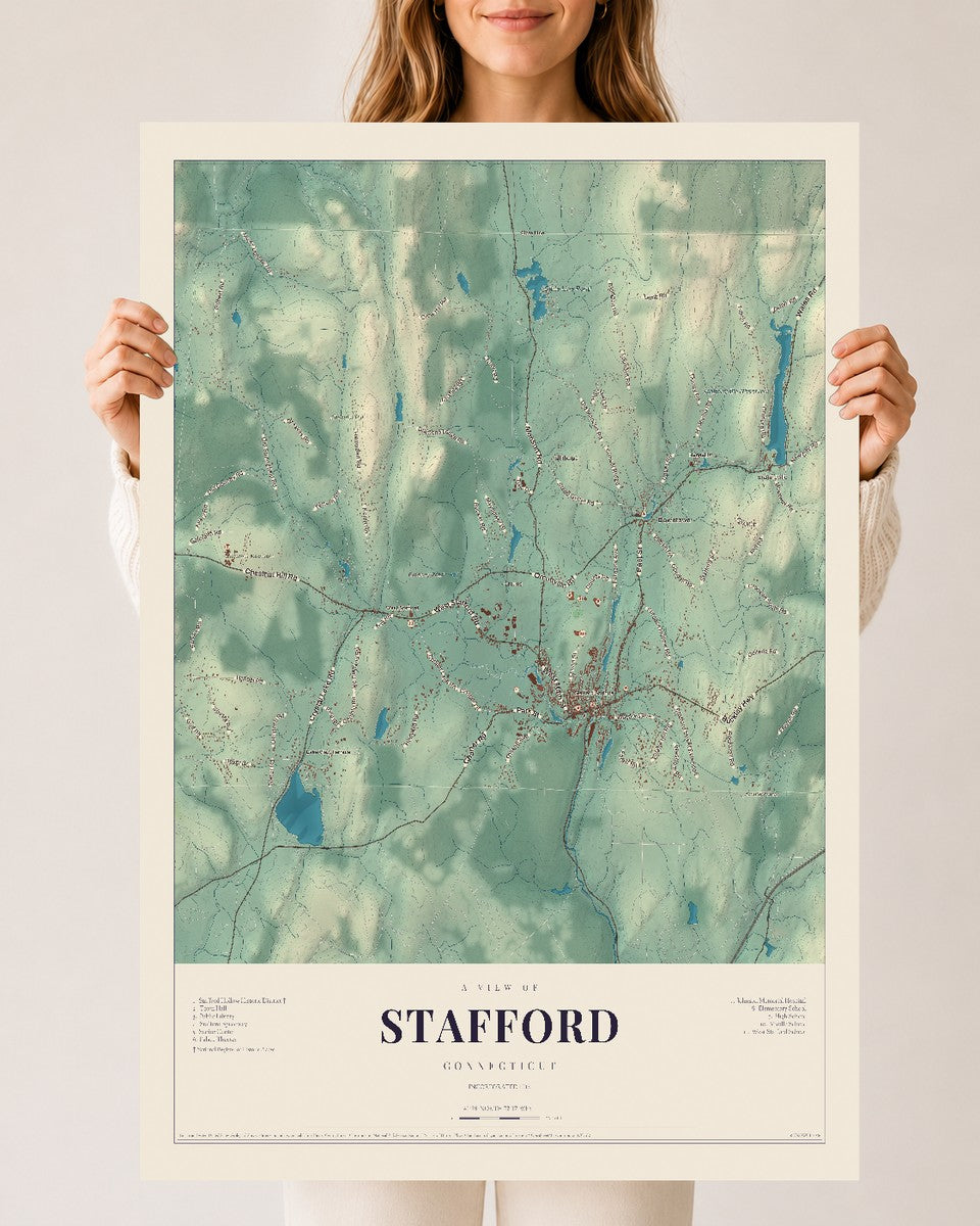 Stafford, Connecticut map print, 24" x 36", Archival Matte Print