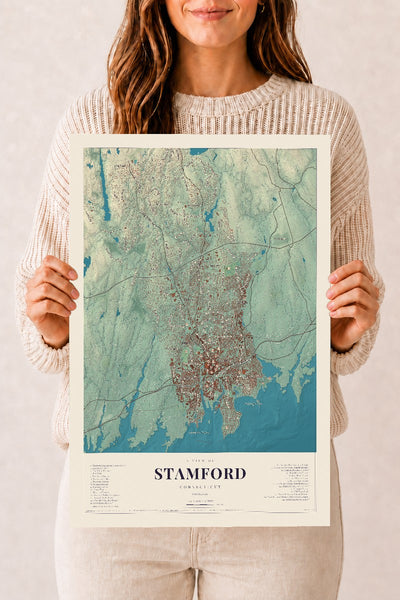 Stamford, Connecticut map print, 12" x 18", Archival Matte Print