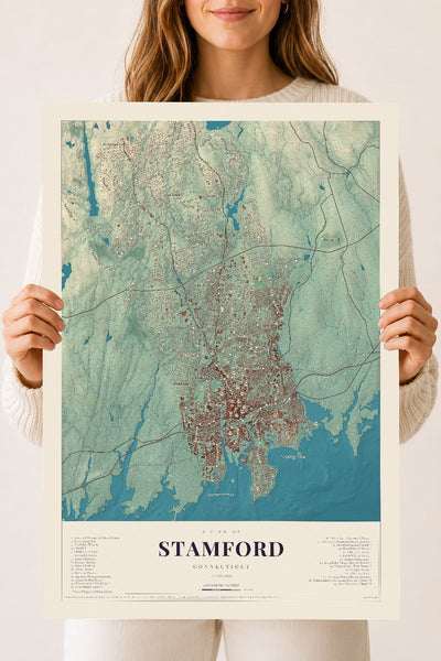 Stamford, Connecticut map print, 18" x 24", Archival Matte Print